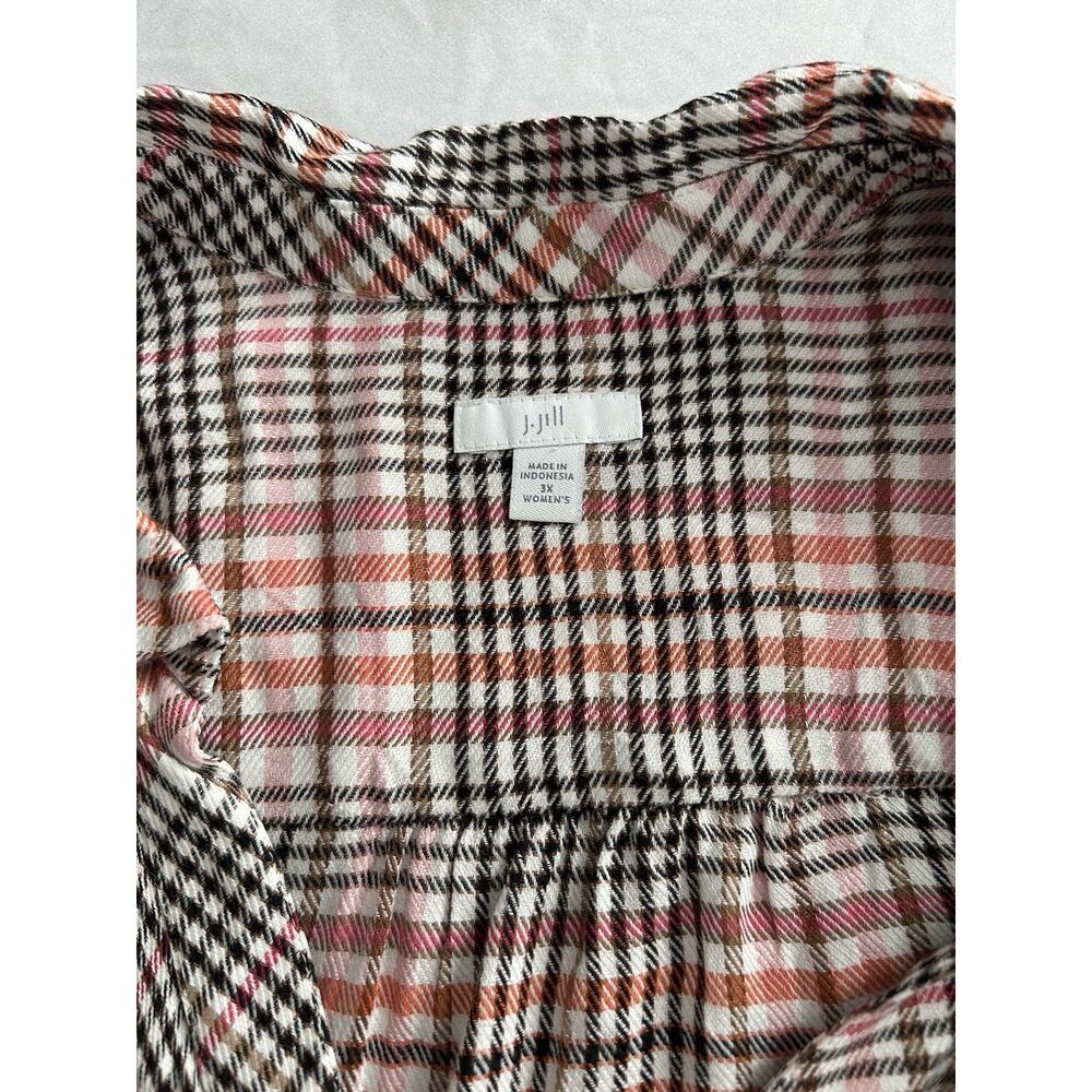 J. Jill Ruffle Plaid Blouse Womens Size 3X Pink Brown Casual Comfort Cowgirl - Picture 5 of 10